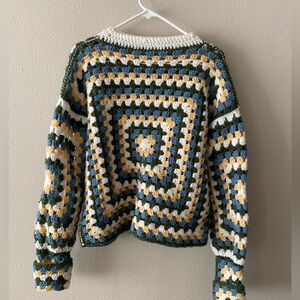 Multicolor Crocheted Granny Square Sweater - Women's Cozy Pullover